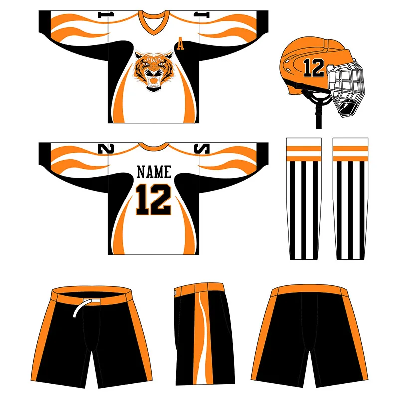 2021 orange ice hockey uniform jersy custom designed for youth and adults