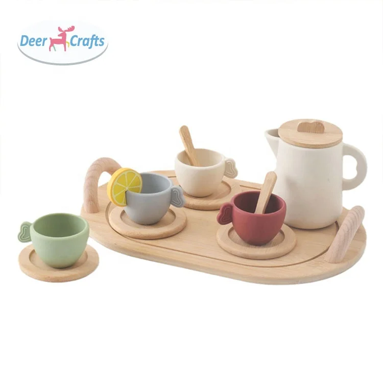 Popular Play House Kitchen Accessories Wooden Afternoon Tea Toy For Kids DD10841