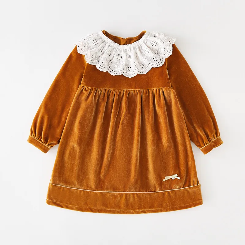 dg063 Christmas red green little baby girls velvet dresses infant toddler kids lace ruffles dress princess clothing