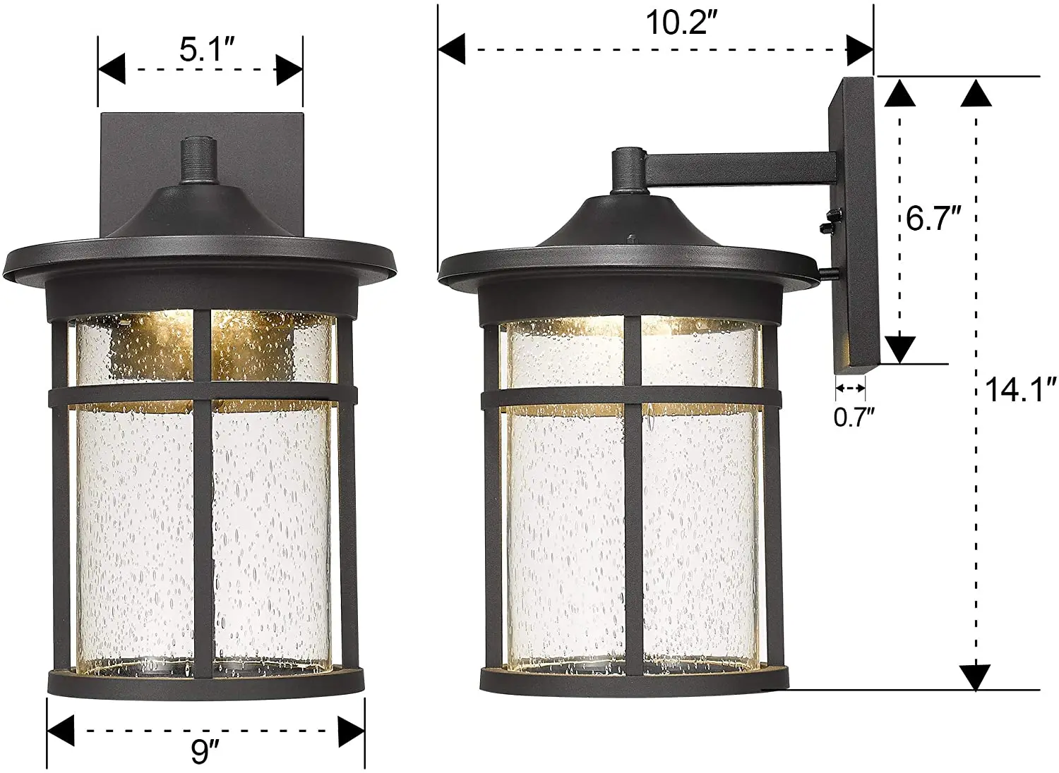 Retro Classic Exterior Garden Energy Saving LED Aluminum Bubble Glass Outdoor Wall Lamp