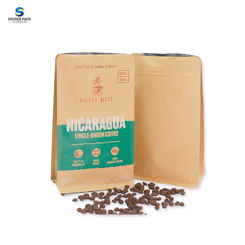 Custom Wholesale Flat Bottom Pouch Coffee Packaging Bags Coffee Bags With Valve and Zipper On the Top