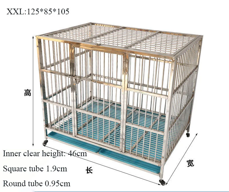 extra-large three-door high-quality stainless steel with tray dog cage