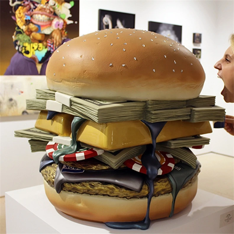 Life Size Burger King big outdoor fiberglass christmas ornament hamburger candy fruit and animal resin crafts for outdoor decor