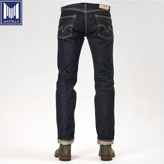 customized style indigo 21oz selvedge denim slim tapered made from gold metallic denim fabric specification