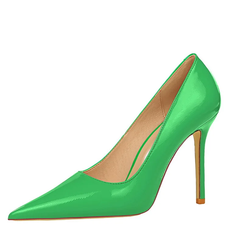 Woman Shiny Patent Leather Women Pumps Weave Fashion Black Green White Shoes Pointy Toe Dress Ladies Prom High Heels Shoes Party