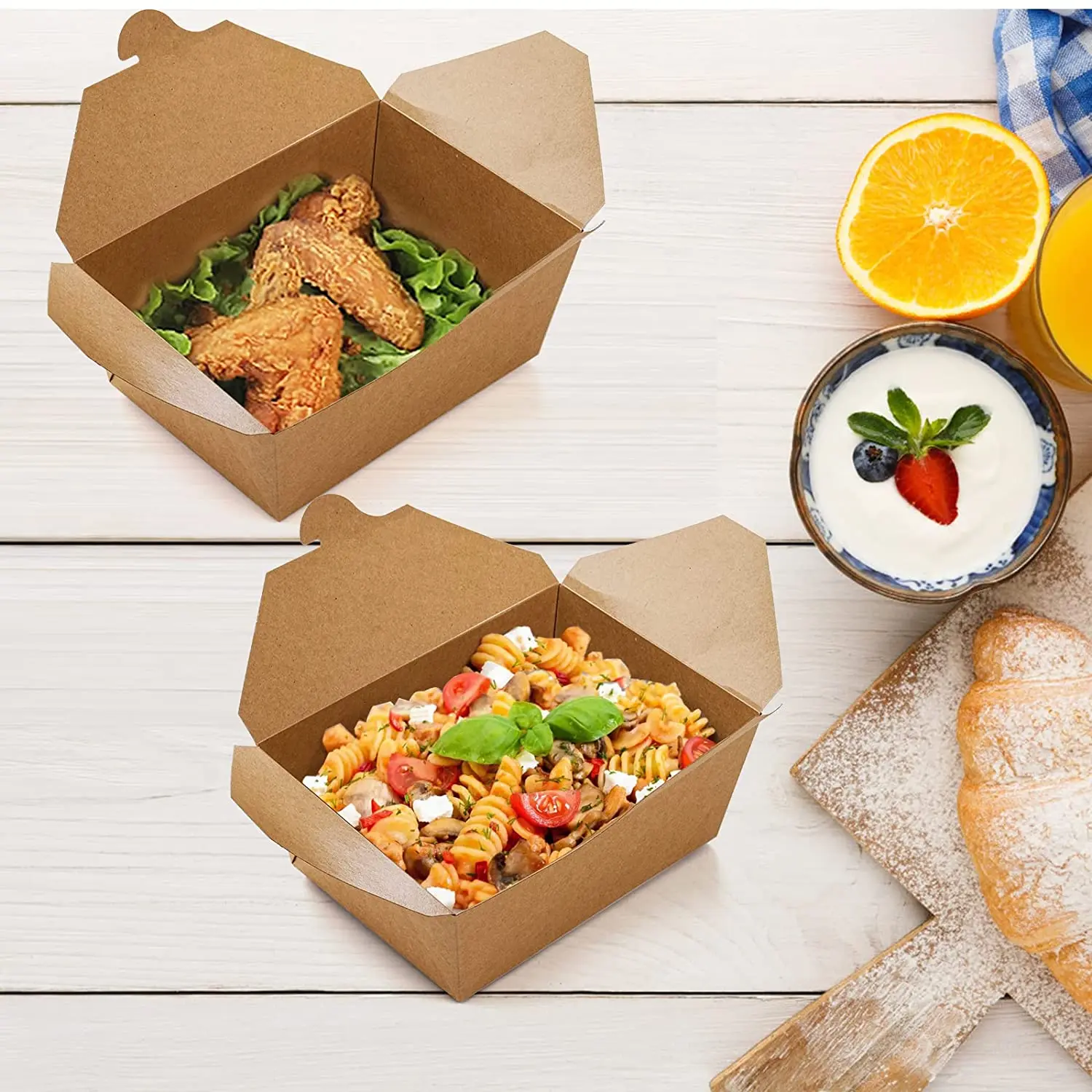 Chinese supplier custom kraft paper food box salad fruit paper container disposable food packaging box
