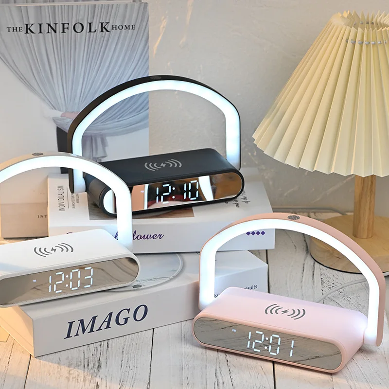 Portable Qi Fast Wireless Charger Station Desk Night Clock Digital Mobile Phone Charger Fast Charging