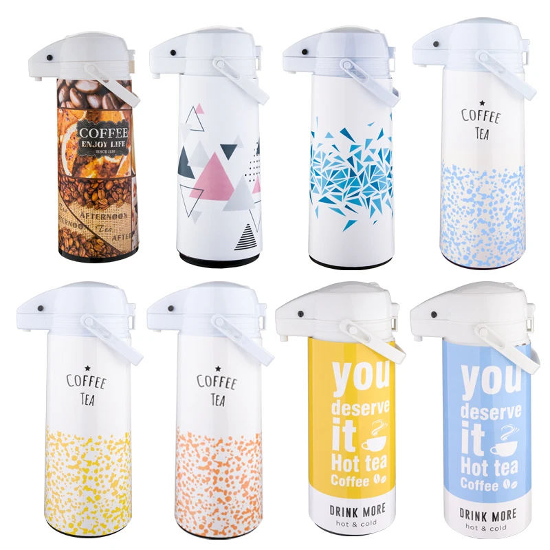 1.9L high quality royal air pressure pot pump metal printing termos vacuum airpot coffee jug flask for hot cold water