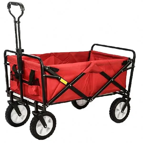 Utility Folding Wagon Beach Hand Cart Garden Four Wheel Collapsible Shopping Trolley FW80