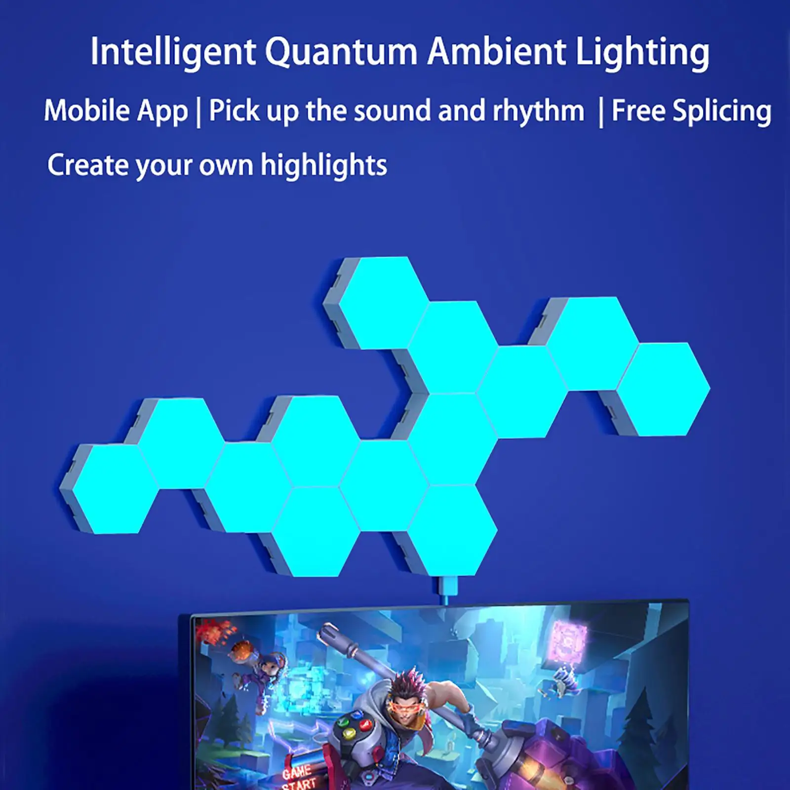 Modern Style Gaming Ambient LED Wall Light with Quantum Smart Backdrop Sound Control Sensor App Remote Acrylic Shade for Bedroom