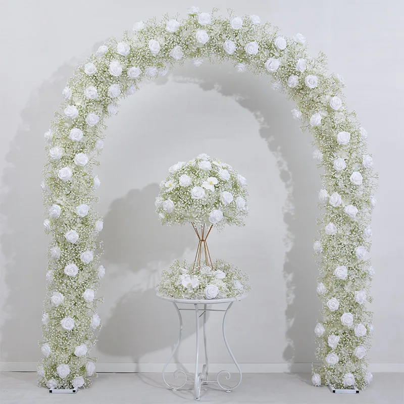 Superior White Baby Breath Wreath Flower Row Artificial Flower Ball Centerpiece For Wedding Arch Decor