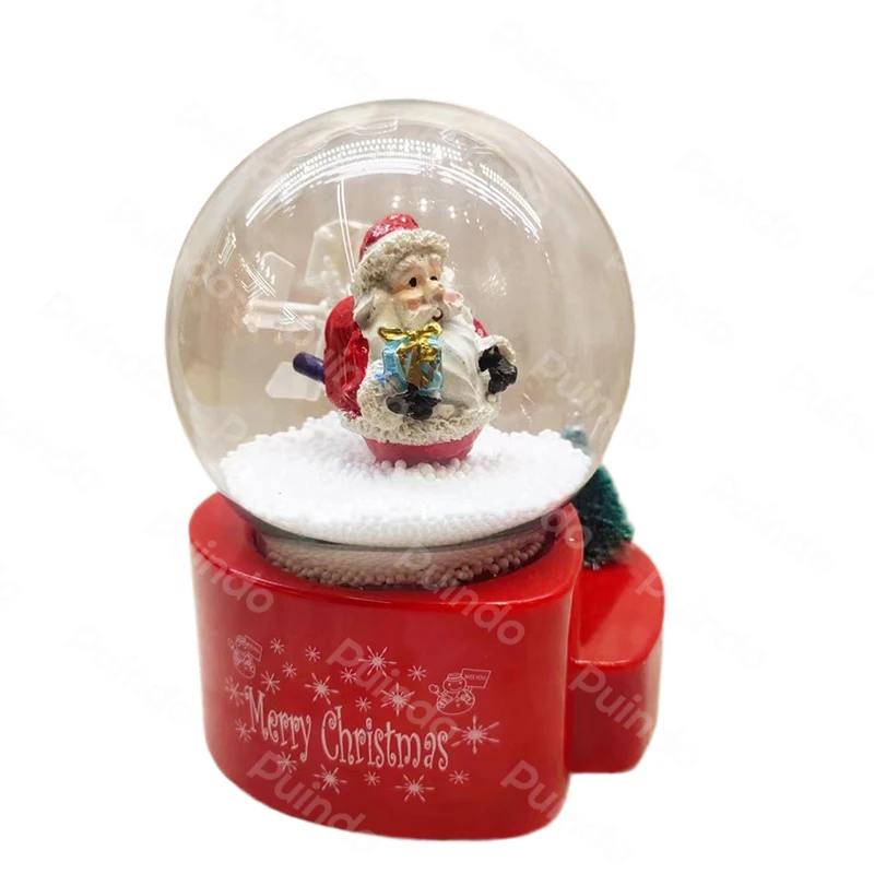 Puindo customized Snowing Christmas Snow globe with Light Music Christmas gift souvenir snowball Xmas decoration