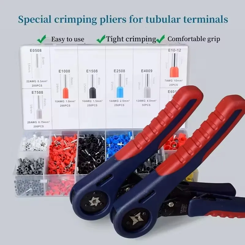FST-6S 1200pcs tube type terminal with crimping pliers set European style 0.08-6mm2  crimping tool with Terminal Kit Set