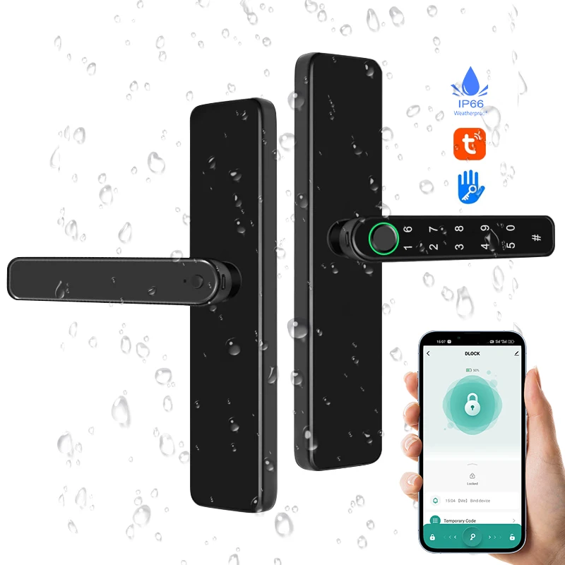 Zinc alloy biometric door lock outdoors for home office security tuya app black smart lock online