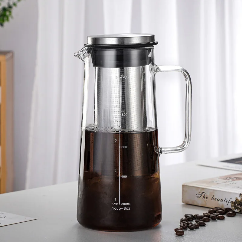1000ml1400ml Cold Brew Iced Coffee Maker Tea Infuser with Spout Brewing Glass with Removable Stainless Steel