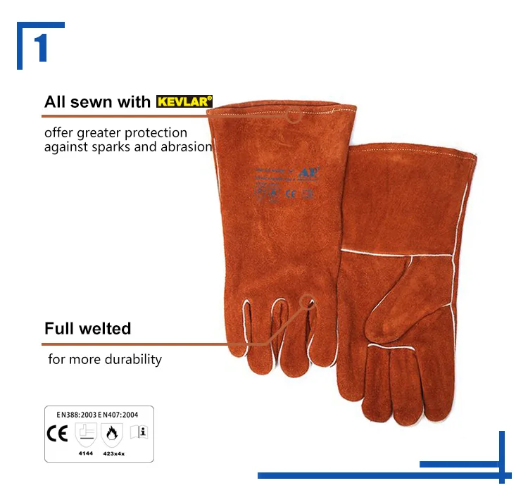 
AP-0808 CE approved cow split leather glove Safety Working Gloves heavy duty Welding Gloves 