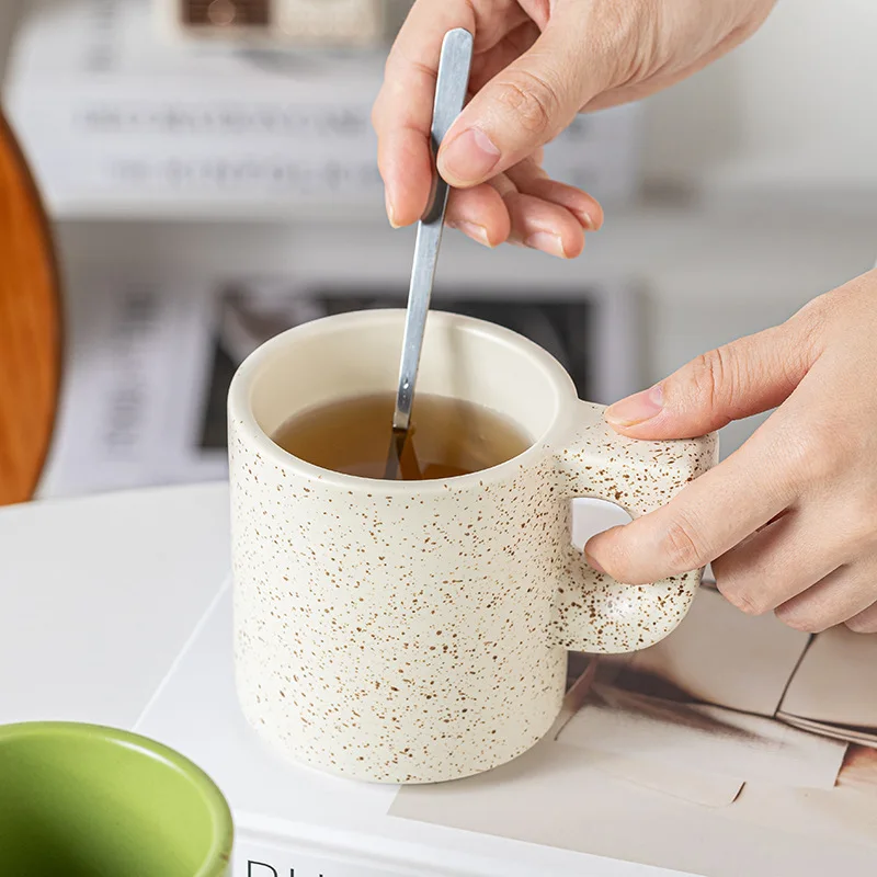 Creative C-shaped handle mug Nordic simple sesame dots ceramic cup
