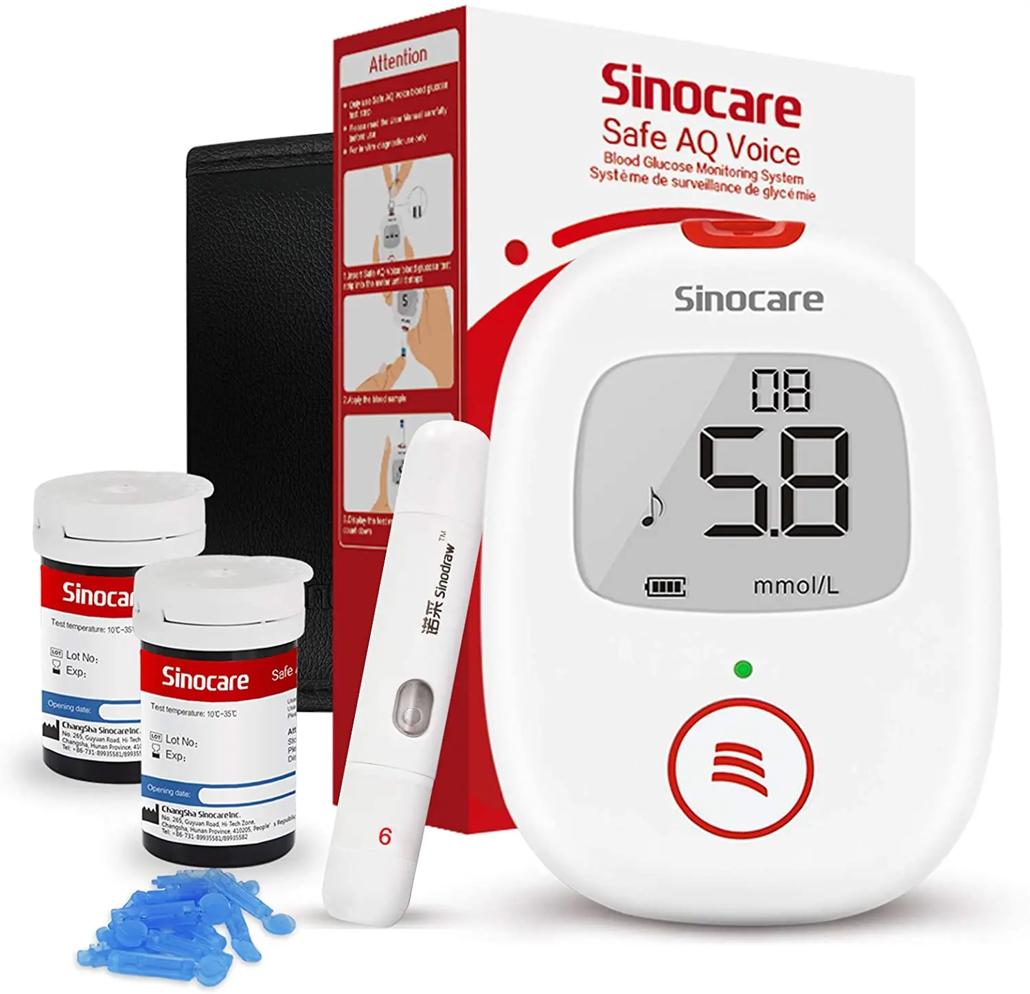 Sinocare Safe AQ Voice Blood Glucose Monitor Glucometer Kit Blood Sugar Test Monitoring Set Diabetes Sugar Monitor