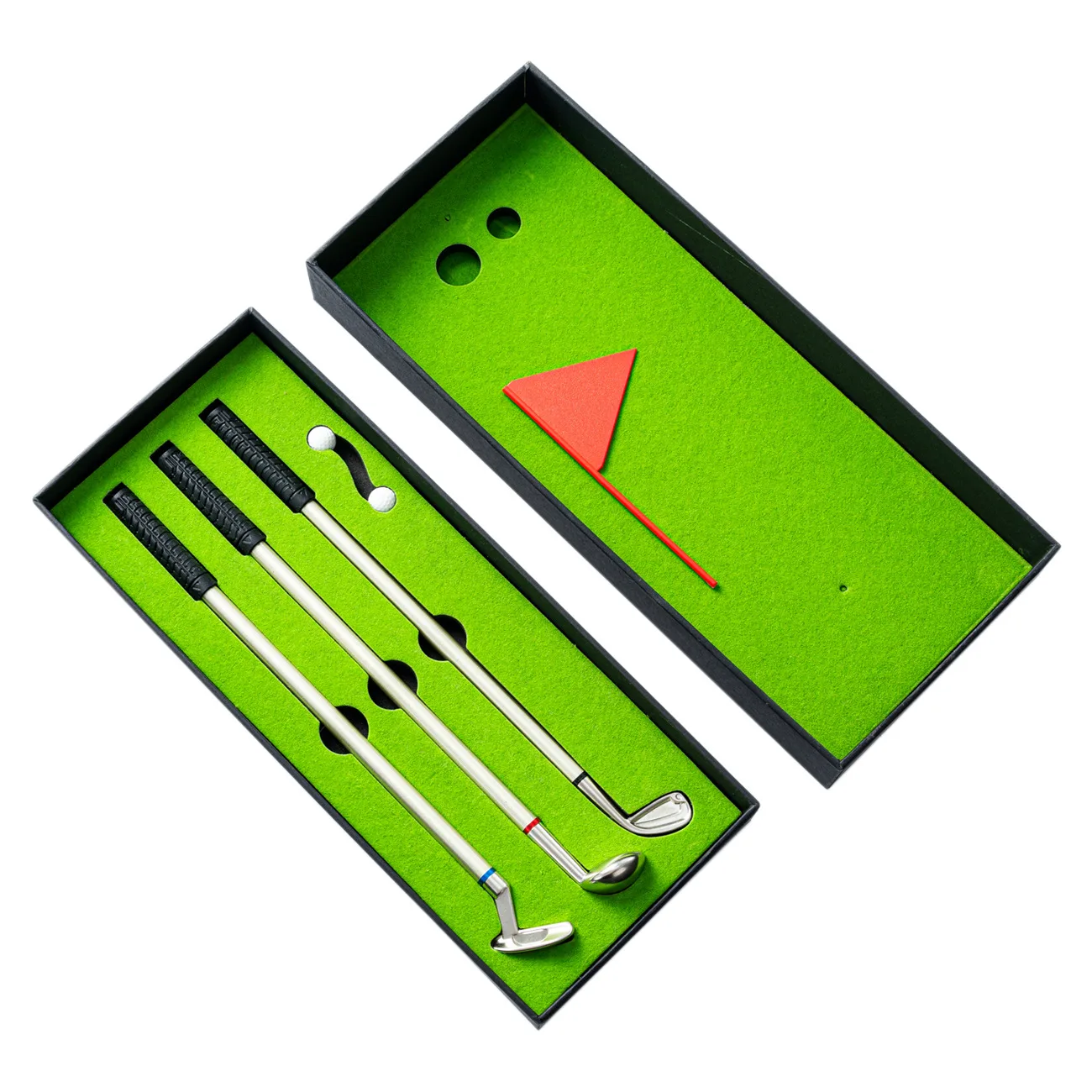 Mini Desktop Golf Ball Pen Gift Set with Putting Green Flag 3 Golf Clubs Pens & 2 Balls for  Coworkers Men Boss