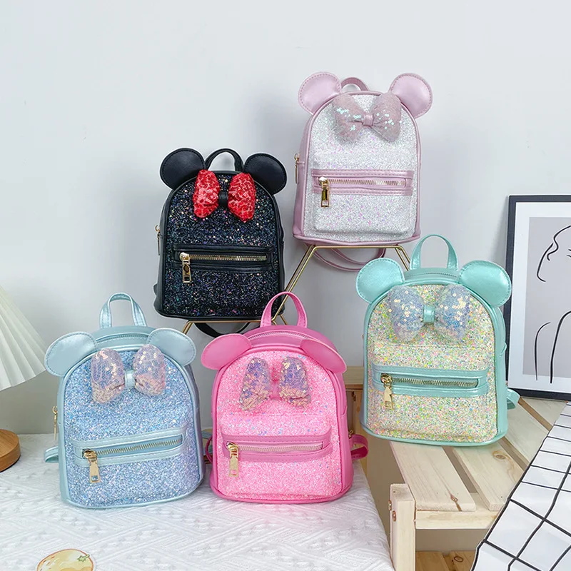 Factory Toddler  Sequins  Kids Cartoon Mouse Bowknot Backpack Mini Schoolbag Children School Bags