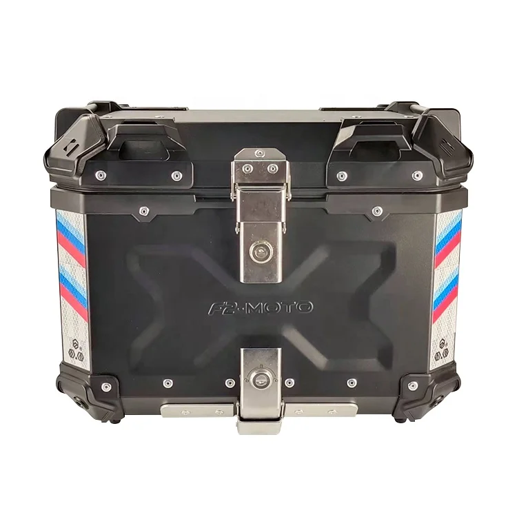 Private Brand F2-MOTO 45L Black Aluminium Helmet Tail Box Case Motorcycle Metal Top Box