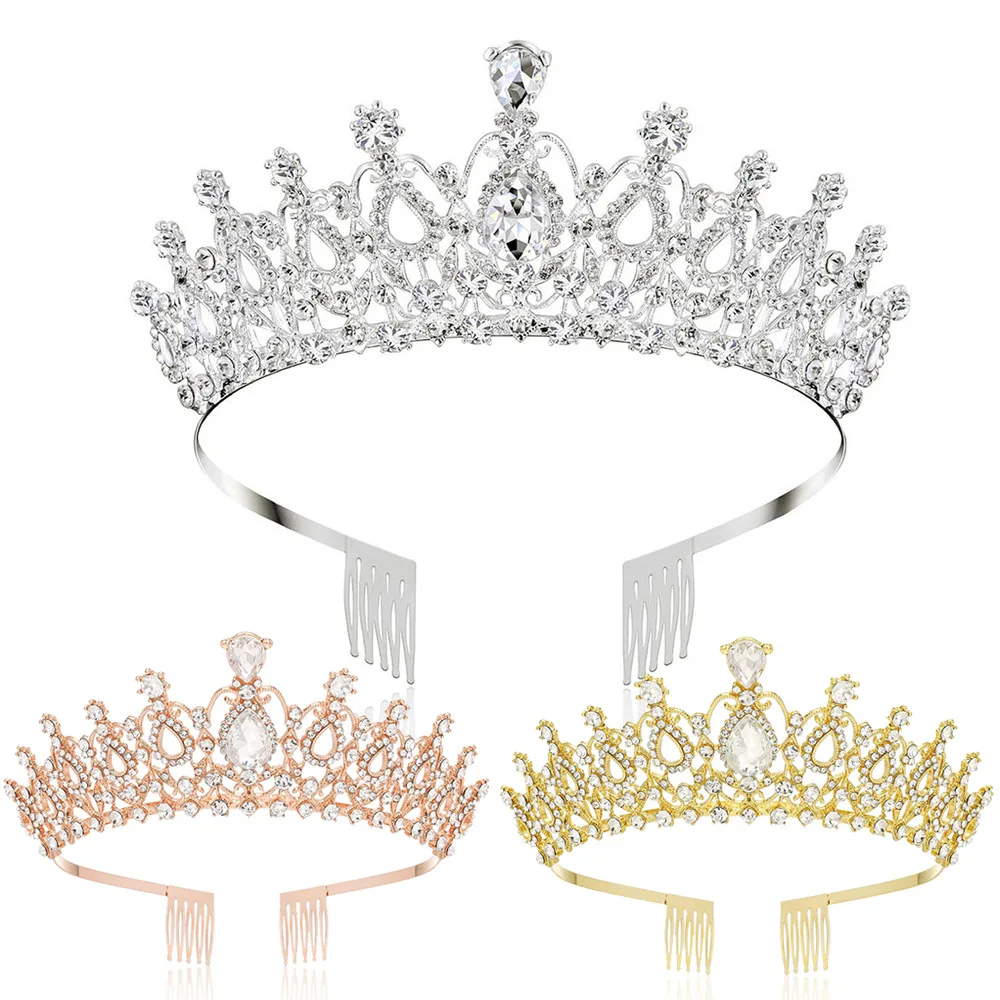 Silver Crystal Tiara Crown Headband Princess Elegant Crown With Combs For Bridal Wedding