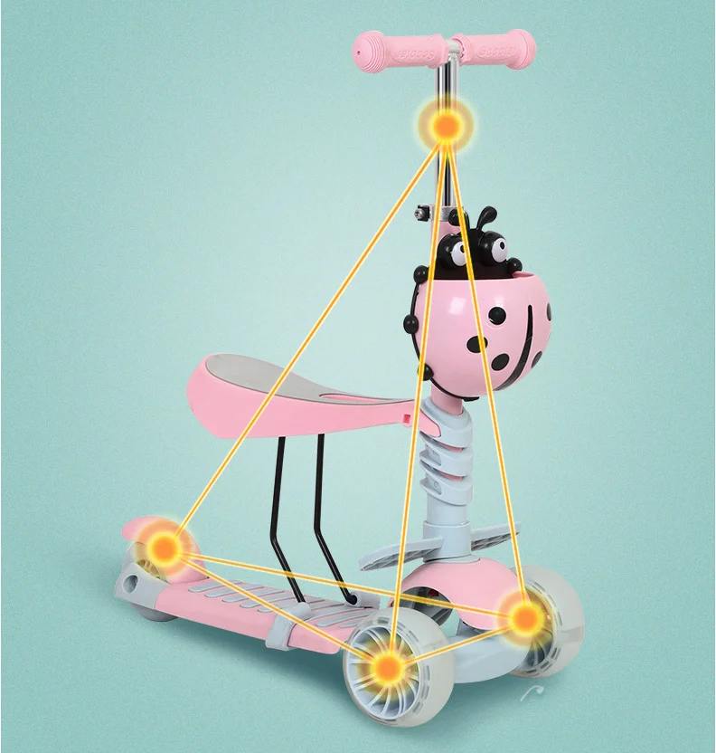 Wholesale 3 IN 1 flashing PU wheel Kids Scooter OEM baby toys kick scooter child scooter with push bar