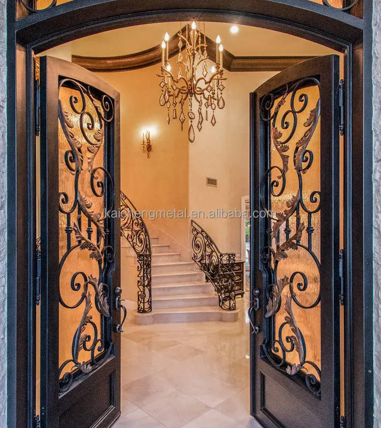 House Fancy Security Aluminum Exterior Turkish Door Entrance Door Pivot French Steel Front Entry Wrought Iron Door