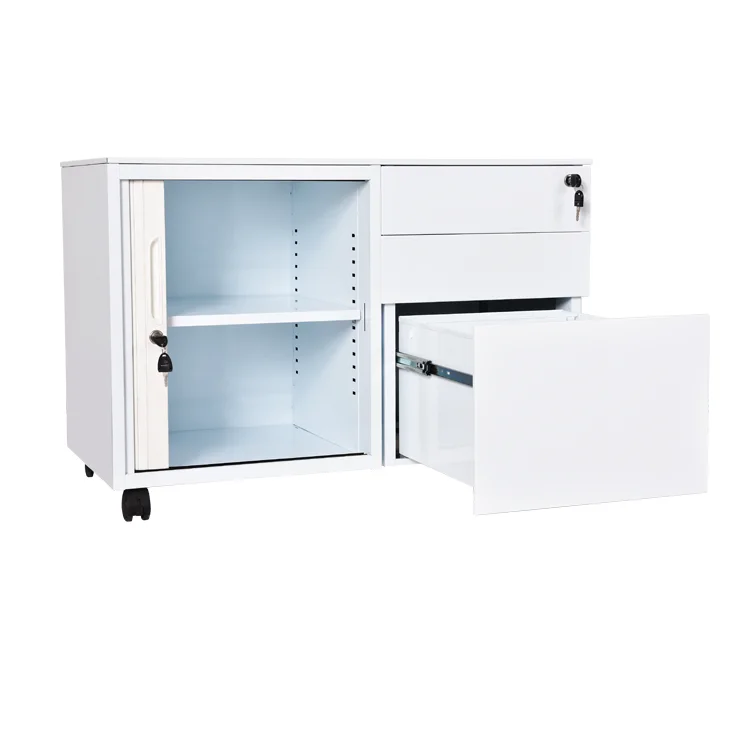 mobile rolling door cabinet with three drawers office multi-use space office cabinet steel office storage