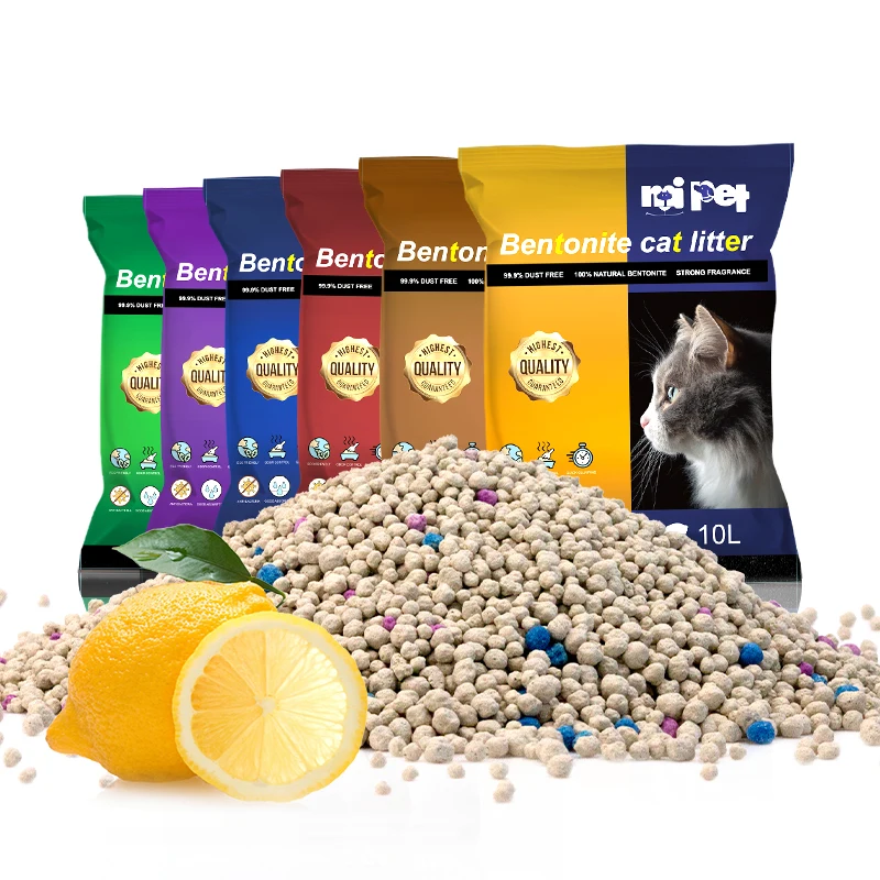 Hot Selling Cat Litter Suppliers OEM / ODM Lemon Scent Dust-Free Strong Clumping Ball Shaped Bentonite Cat litter