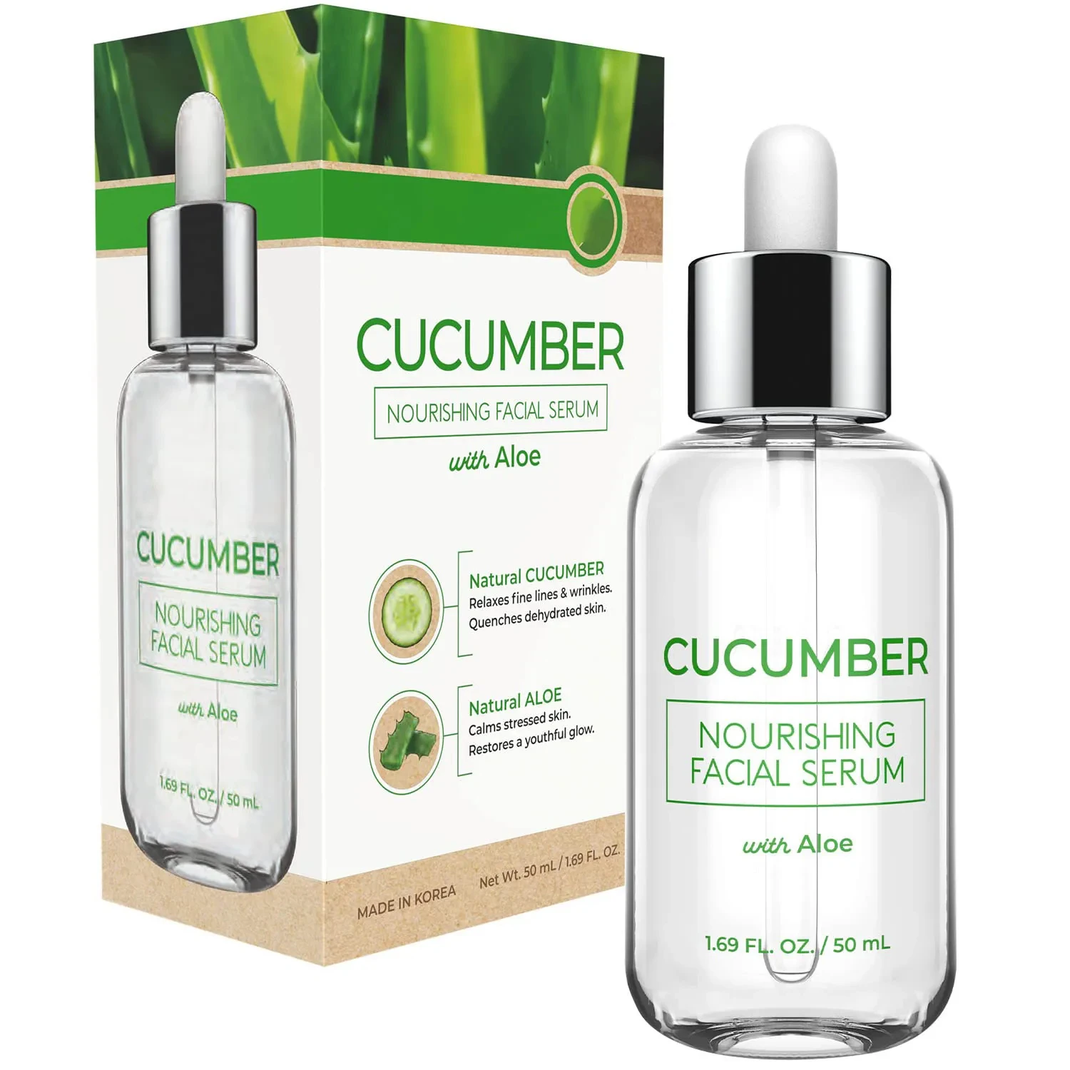 Private Label Korean Hydrates & Moisturizes Dry Skin Soothing Cucumber Aloe Vera Gel Face Serum