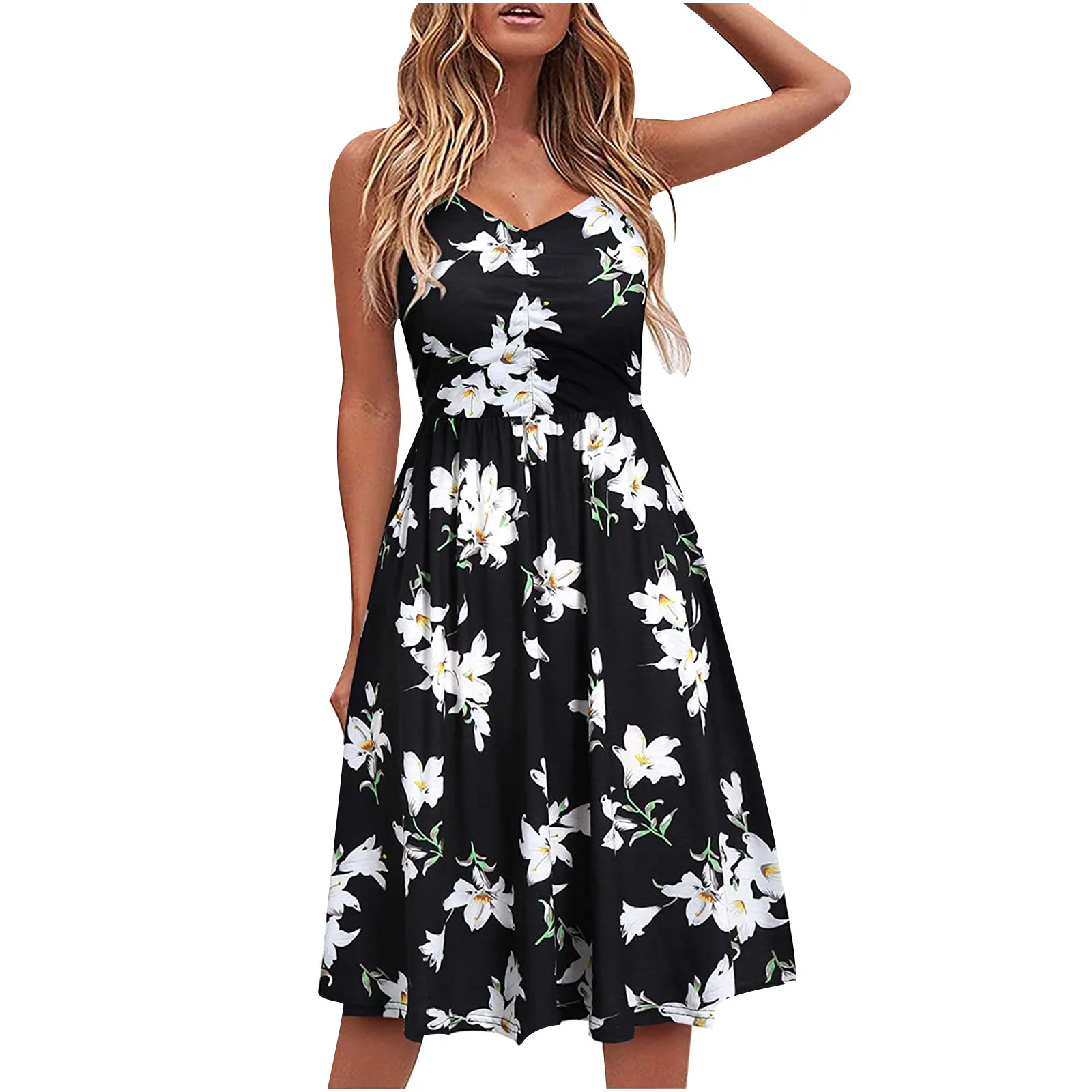 2022 New Arrivals Casual Dresses Ladies Halter Dress Summer Beach Dress With Pockets A Line Spaghetti Strap Women Sundresses
