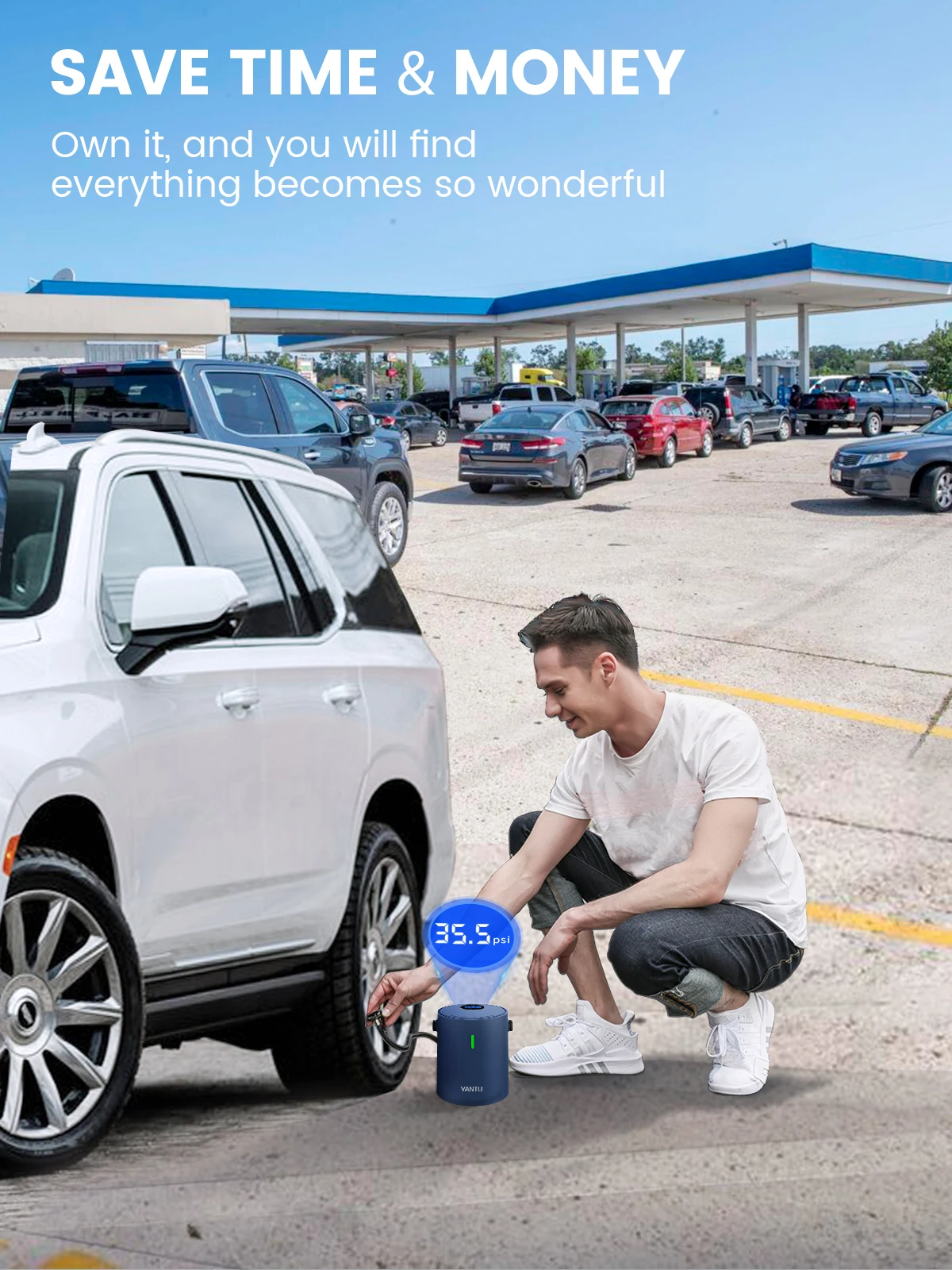 YANTU cordless tire inflator portable air compressor for car tires 12 volts pump digital high pressure 12V air pump 150PSI