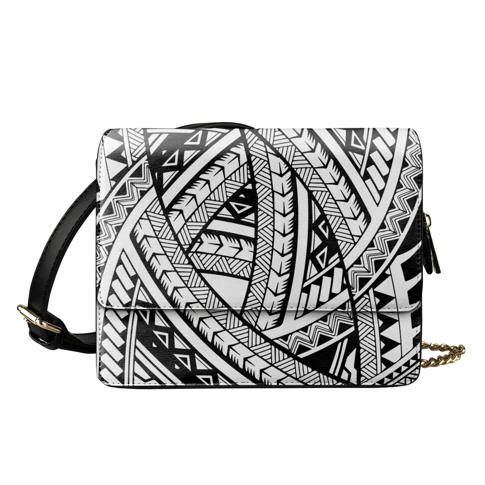 
Chain Strap Pu Leather Crossbody Single Shoulder Bag for Women Unique Tonga Polynesian Tribal Woman Ladies Messenger Handbags 