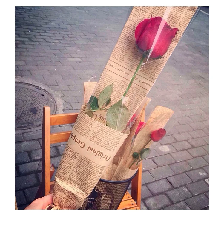 
Wholesale Nice Florist Wrapping Kraft Paper Packaging English Newspaper Wrapping Paper Vintage Flower Kraft Paper 