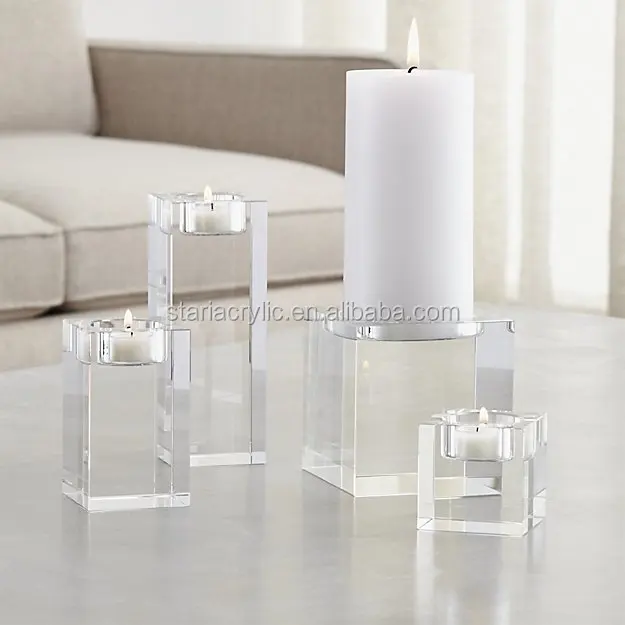 Modern Clear Crystal Votive Candle Holder Acrylic Exquisite Tea Light Holders Candlesticks Solid Square Candlesticks for Wedding