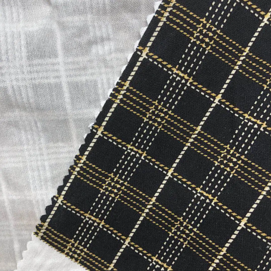 
bengaline printed checked fabric with Nylon Rayon Spandex for pants 