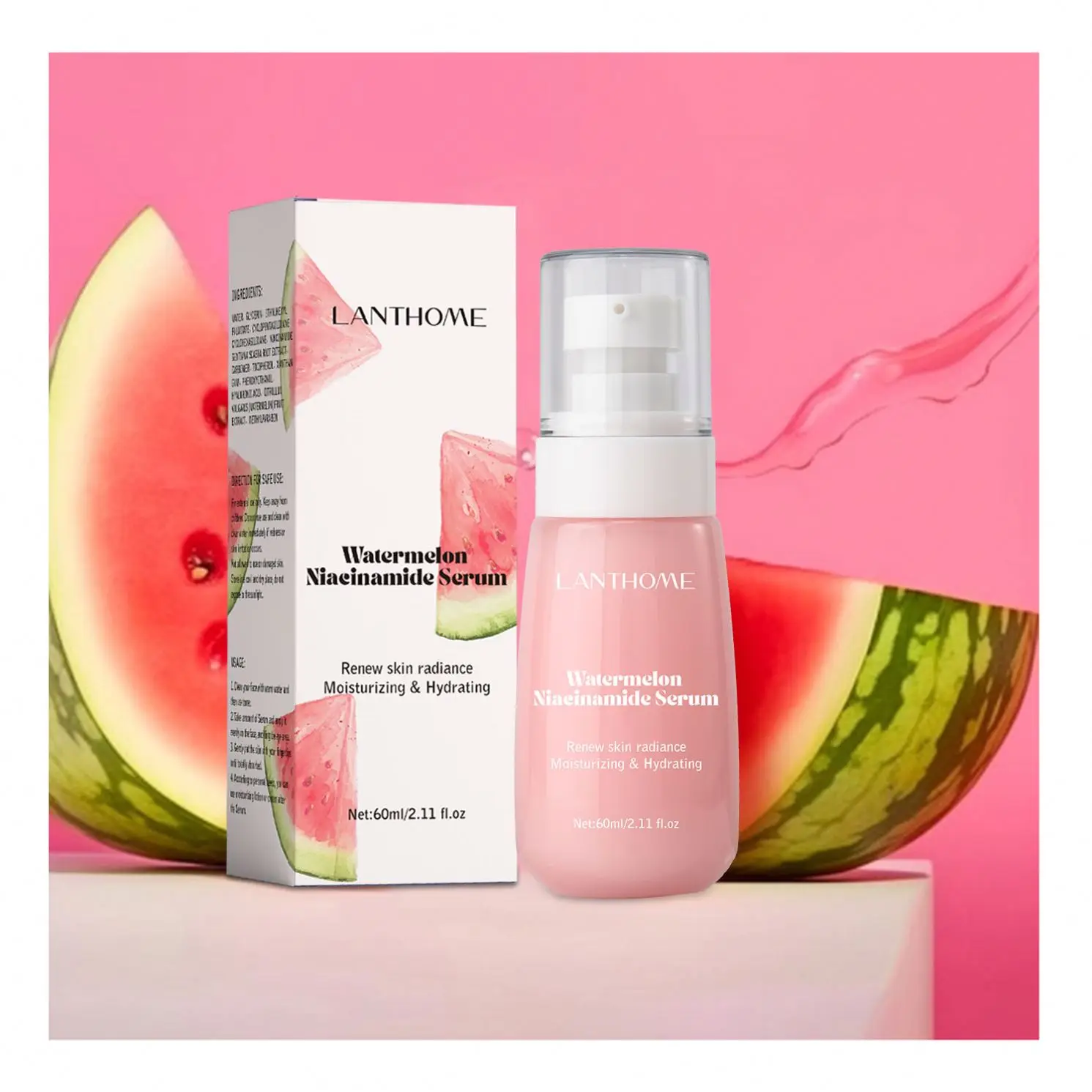 Lanthome 60ml Hyaluronic Acid Pore Shrinking Refining Minimizer Glow Recipe Niacinamide Vitamin C Watermelon Face Serum