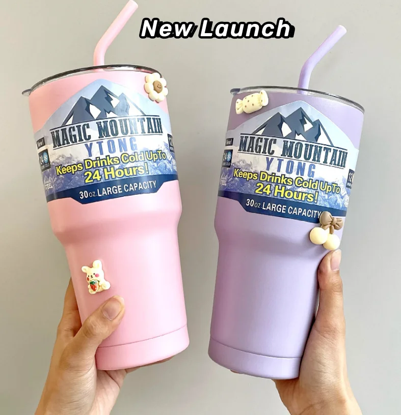 New 900ML 30oz Stainless Steel Travel Mug Amazon Fashion Handgrip Cup Tumbler Vacuum Flask Thermos 3D DIY Coffee Mug Adults