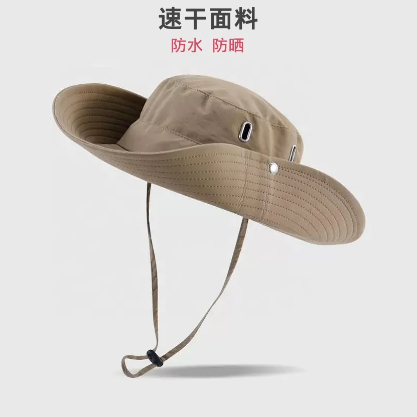 Popular Custom Drawstring Fisherman Hat Breathable Quick Dry UPF50+ UV Protection Outdoor Western Cowboy Summer Wide Bucket Hat