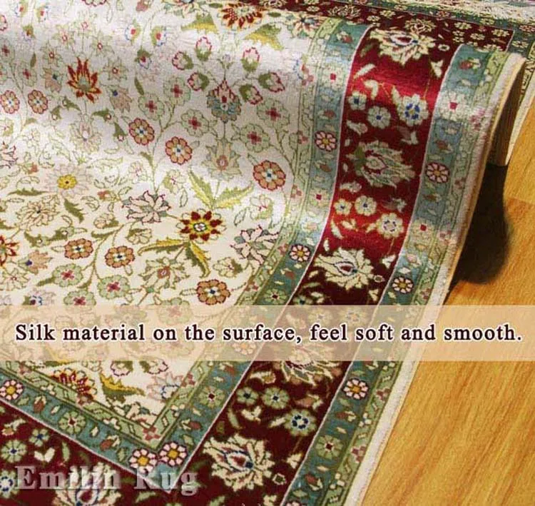 Handmade Hand Knotted Persian Four Seasons Silk Rugs Carpets with Garden Design for Islamic Bedroom