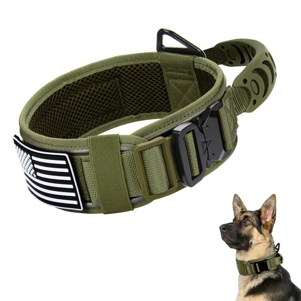 Hot Sale Dog Collar Nylon with Handle Adjustable Reflective Strip Medium Large Heavy Duty Metal Buckle Tactical Pet Dog Collars