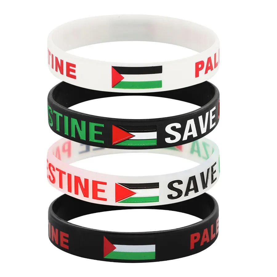 High Quality Custom Palestine Flag Rubber Silicone Bracelet Armband Promotional Wristbands
