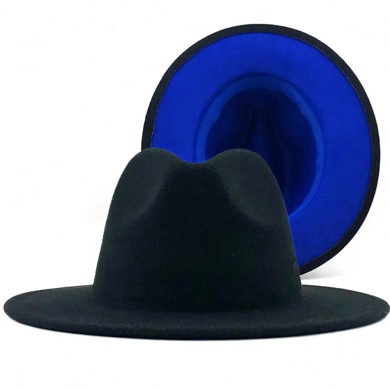 FD036 2021 High Quality Wholesale Fake Wool Felt Fedora Hat For Men 2 tone hat different color brim fedora hat for women