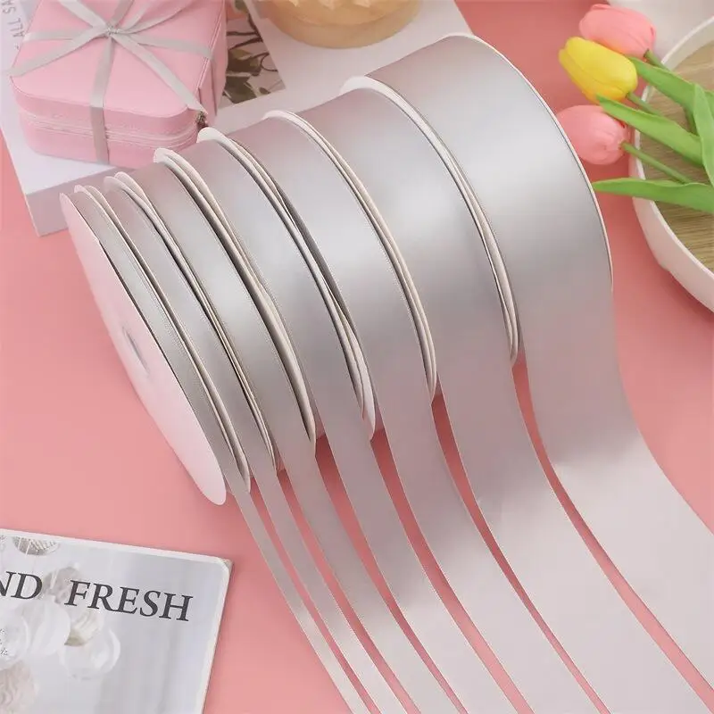 Grey color Double faced Satin Ribbon Roll,1-1/2 Inch x 100 Yard,customizable ribbons for Big Bow,Wreath,Tree Decoration,Outdoor