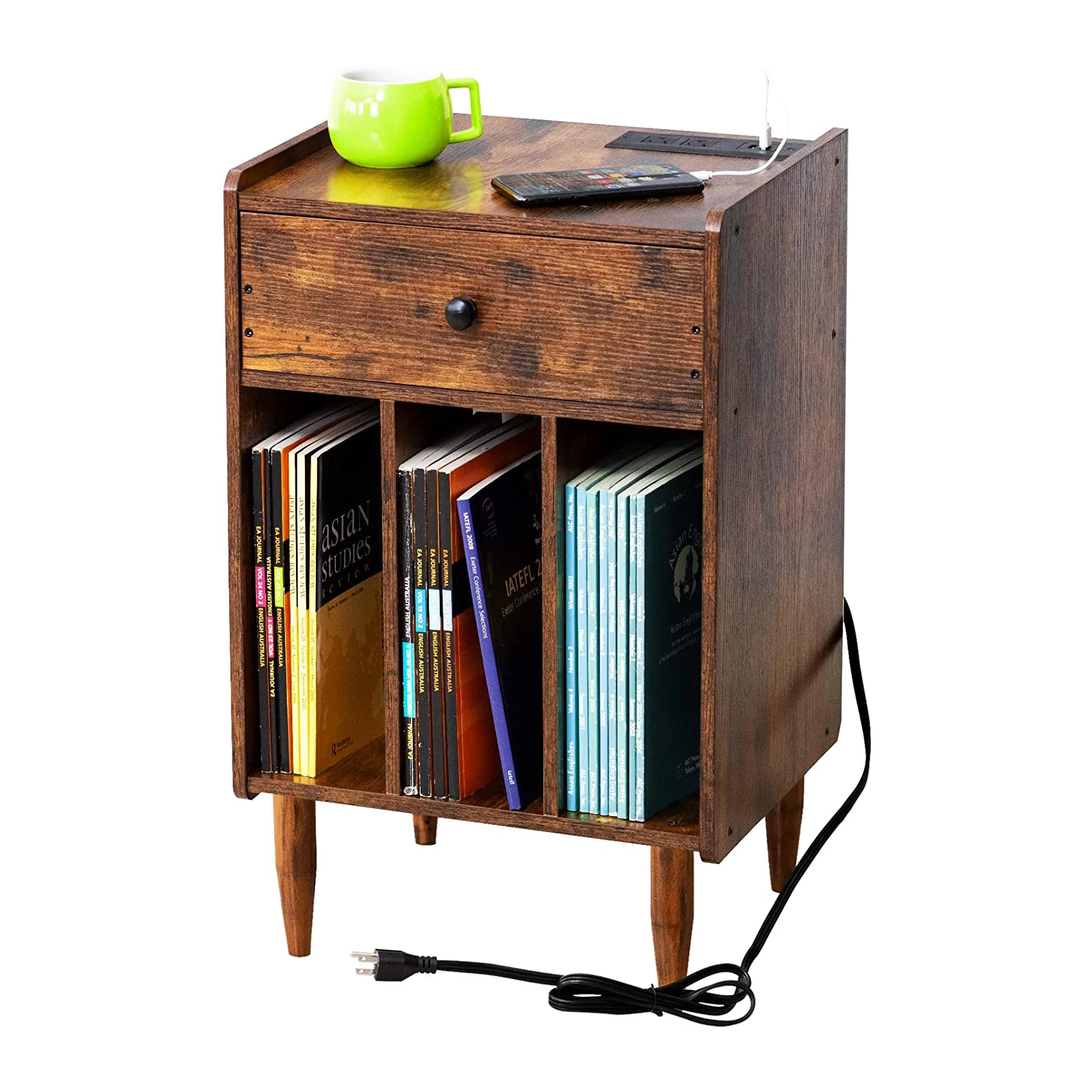Record Player Stand Vinyl Turntable Stand with Power Outlet and USB Charging Port