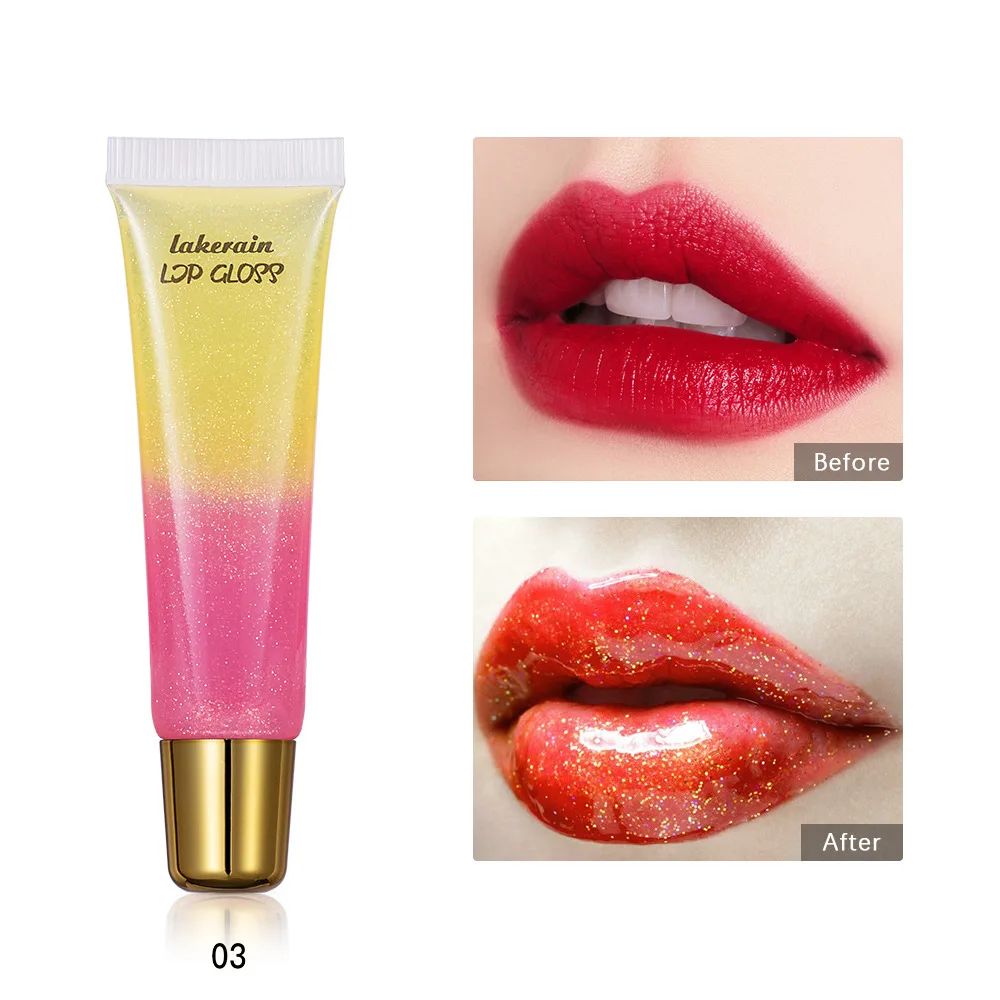 OMG private label two color lip plumping gloss clear shiny soft tube shimmer squeeze tube plump lip gloss