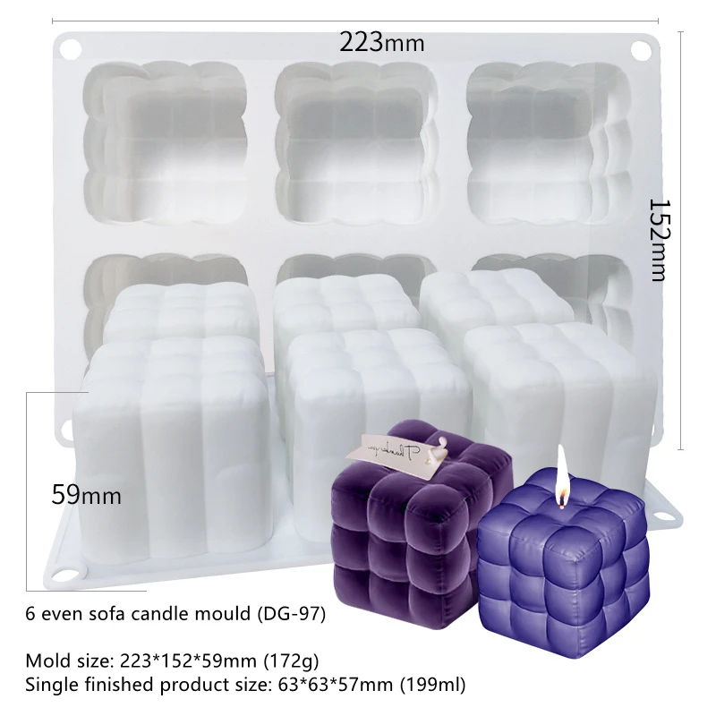 6 Cavity Single 3D Magic Cube Bubble Soap Wax Candle Mould Silicone Mold
