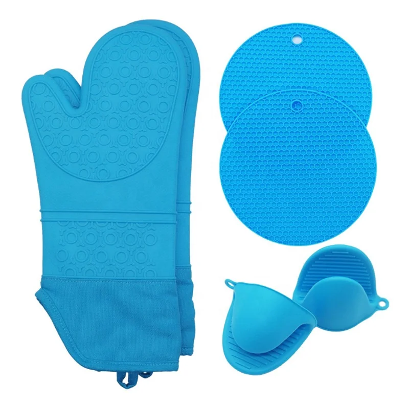 6 Pack Extra Long Baking Mittens Round Potholders and Heat Resistant Mini Oven Mitts Kitchen  Silicone Glove