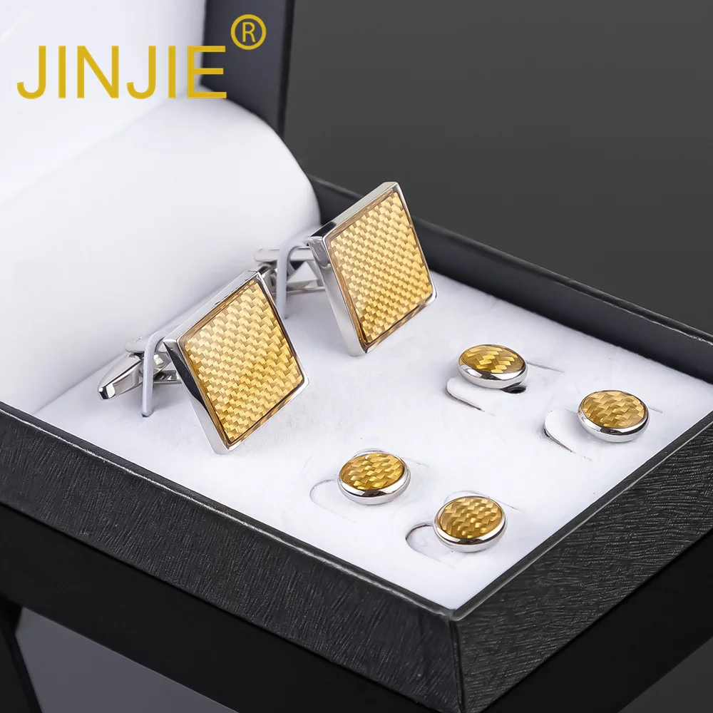 2024 JINJIE новый дизайн Роскошные модные квадратные золотые эмалевые 2 + 4 запонки и Заклепки Набор для мужского смокинга подарочный набор